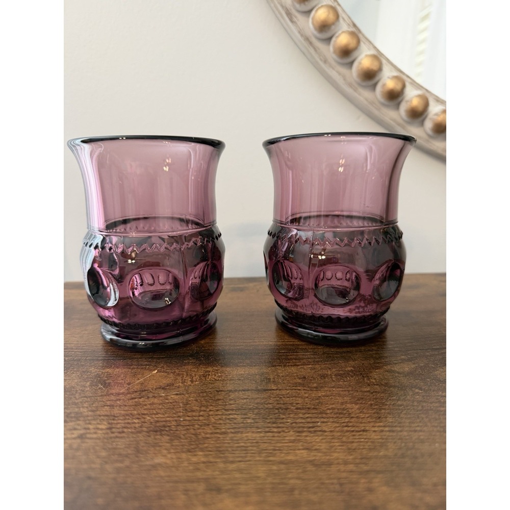 Indiana Glass Kings Crown Thumbprint Amethyst Tumblers Set 2 Vintage